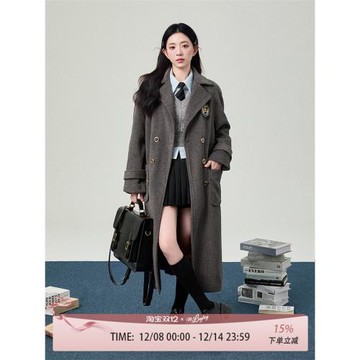 花鈴太太表參大插肩大衣外套女秋冬款保暖高級感毛呢西裝外套大衣
