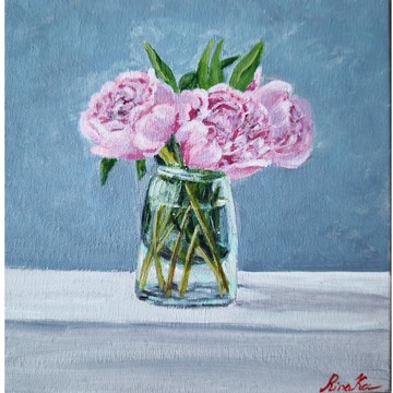瓶插粉紅牡丹花原創藝術手繪藝術品 作者 RinaArtSK