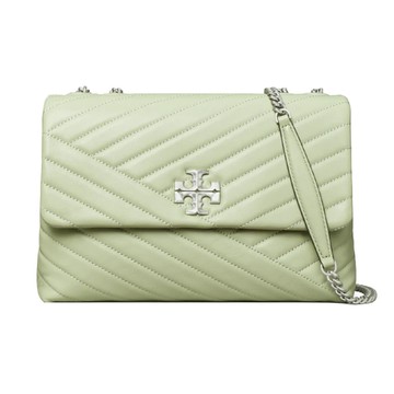 TORY BURCH - 縫線皮革翻蓋斜背鍊包 (淺綠松霜)