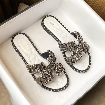 2025新款網紅水鉆拖鞋女平底時尚仙女沙灘大碼涼拖女夏外穿41一43