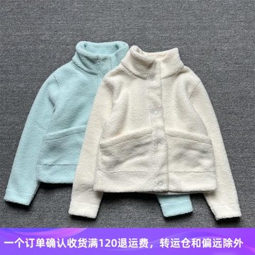 出口歐美單 短款大碼仿羊羔絨顆粒絨立領寬松保暖減齡百搭外套