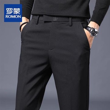 羅蒙男士休閑褲加厚修身小腳秋冬季新款韓版潮流黑色加絨長褲子男