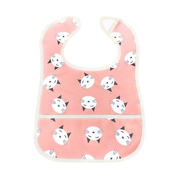 ONEDER 旺達 嬰兒輕薄圍兜-貓咪 防水易清潔 魔鬼氈可調節 寶寶用餐好幫手  貓咪 粉色 + 白色 + 黑色  1入  1個