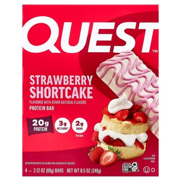 Quest Nutrition, 蛋白質棒，草莓鬆餅味，4 根，每根 2.12 盎司（60 克）