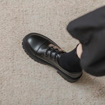 真皮小皮鞋女英倫風2025年新款春秋正裝面試厚底樂福鞋一腳蹬單鞋