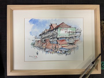清邁市場-手繪原創淡彩畫