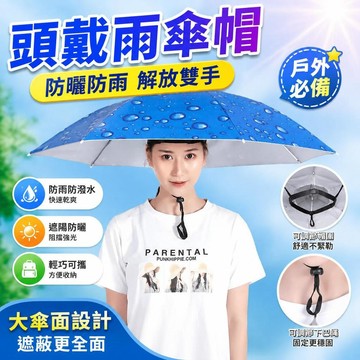 ⚡臺灣倉出⚡優選⭐傘帽頭戴雨傘帽子釣魚頭戴太陽傘戶外採茶環衛防曬斗笠傘摺疊大號