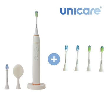 unicare®高效音波電動牙刷＋原廠替換刷頭四入_雪地白_廠商直送