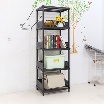 【品樂生活】45X60X205CM 耐重菱形網圍籬款五層架 烤漆霧黑/置物架/波浪架/收納架/鐵力士架/鐵架