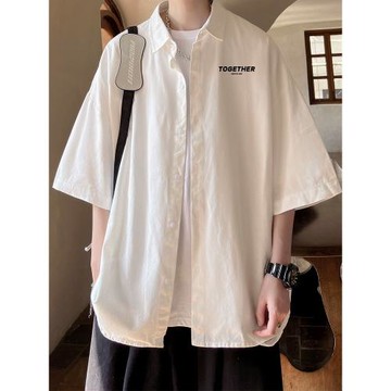 短袖襯衫男夏季薄款冰絲日系高級感痞帥白色襯衣潮牌寬松休閑外套