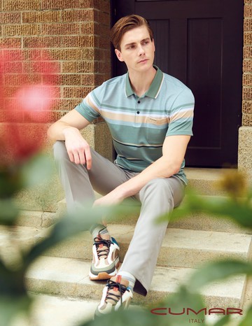 CUMAR 羅紋領緹花定位短袖POLO衫/218232