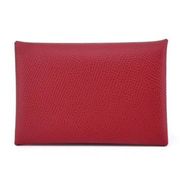 Hermes 愛馬仕 經典Calvi Epsom 撞色內裡釦式名片/卡夾(AH紅石榴/淡紫)