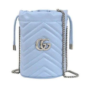 GUCCI 575163 GG Marmont 經典束口斜背迷你水桶包.天藍