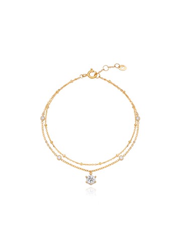 Ball Chain Cubic Zirconia Silver Bracelet [Yellow] (TBSSVG10681M)
