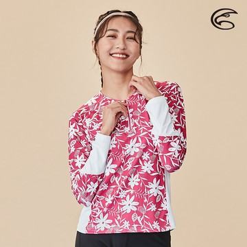 ADISI 女半門襟抗UV印花防磨防曬長袖上衣(舒適版) AR2113075【花花世界印花】(防磨衣、水母衣、溯溪、浮潛、衝浪、水上活動)