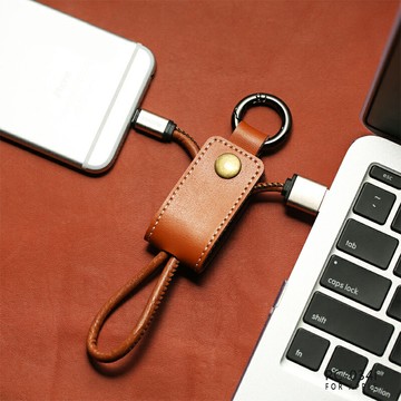 皮革鑰匙圈USB充電線 iphone 安卓 type c 手機充電線 快充線 蘋果【HC523】普特汽車精品
