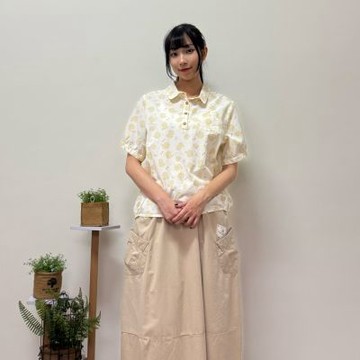Hana-Mokuba花木馬日系女裝貓圖騰印花襯衫_米黃