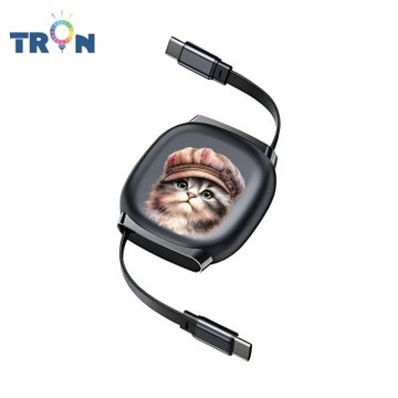 TRON 100W Type-C 伸縮快充線 1M 鈦黑色 可愛的貓狗動物C 4檔長度調整 可充筆電 適用i15以上手機 平板