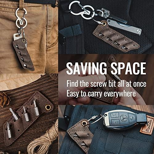 KeyUnity KU Tools in Titanium Multitool Carabiner Clip KA Leather Sheath Screw Bit Organizer Bundle