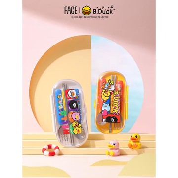 B.Duck小黃鴨316不銹鋼便攜餐具三件套筷子勺子叉子禮盒套裝學生