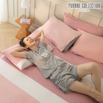 YVONNE 以旺傢飾 晨光條紋 單人被套+枕套組-微光粉