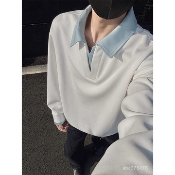 美式cleanfit假兩件衛衣男春秋季時尚通勤chic翻領上衣拼接設計感外套