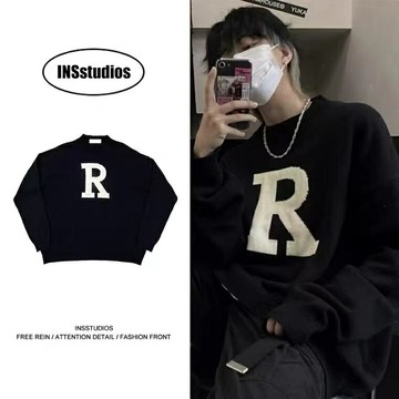 韓系歐爸寬鬆毛衣 刺繡英文字母 針織毛衣 男毛衣 男針織上衣 針織毛衣男 長袖針織 毛衣 男上著 寬鬆針織毛衣【MLM】