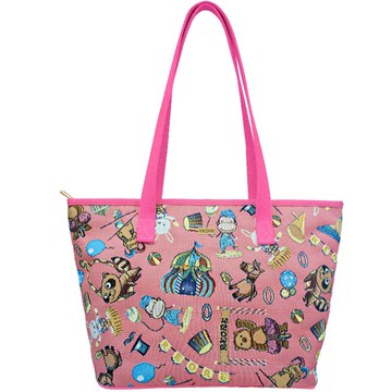 肩背托特包 防潑水 平織緹花 開心馬戲團(粉)