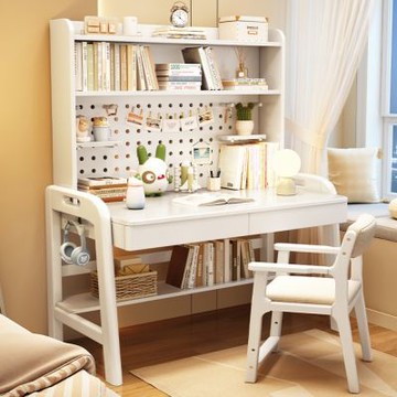 【匠俱】可升降實木洞洞板書桌 120x60x155cm 書架一體桌 兒童書桌 學習桌 寫字桌 電腦桌