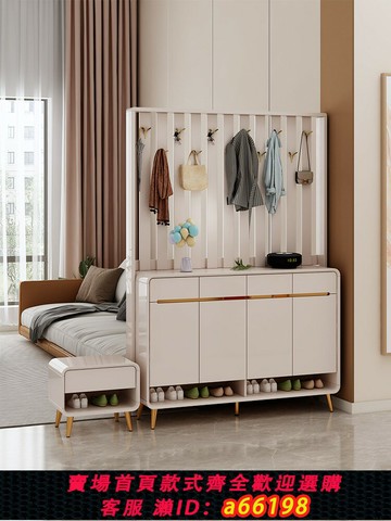 【台灣公司 可開發票】輕奢烤漆鞋柜家用門口帶換鞋凳一體入門隔斷柜掛衣架衣帽架玄關柜
