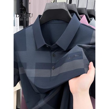 袋鼠夏季男士短袖t恤中年POLO衫冰絲涼感寬松休閑爸爸裝半袖T恤