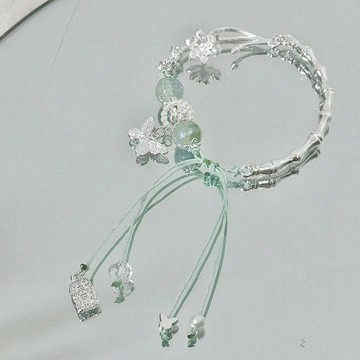 臺灣出貨✨【可開發票】四條裝【青青子衿】中式蝴蝶綠色清冷手鍊復古小衆設計國風飾品
