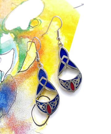 Vintage Jewelry 西洋古董飾品 景泰藍 藍底 流紋 耳勾 針式耳環