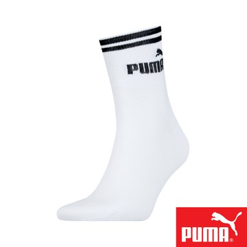 PUMA 經典雙條紋運動中筒襪1雙裝 619202白
