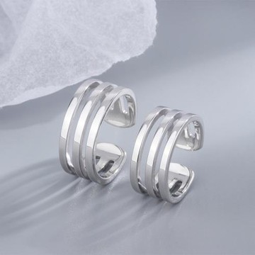 庭祥凱S925純銀飾品三線女戒簡約日韓百搭銀飾戒指女戒情侶對戒女