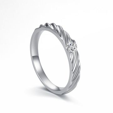 求婚/結婚戒指 鑽石白鋼 女戒 情深波紋