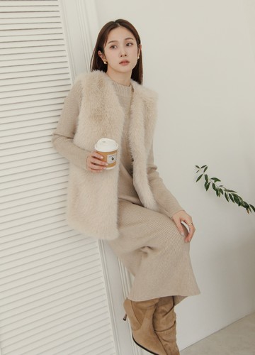 藏肉坑條針織洋裝