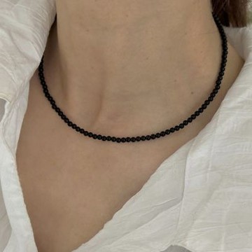 MoonDy 串珠項鍊 黑瑪瑙項鍊 簡約項鍊 130 短項鍊 純銀項鍊 女生禮物 細項鍊