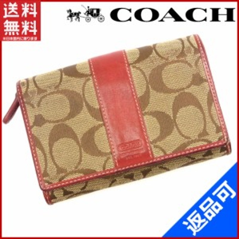 コーチ 財布 COACH 二つ折り財布 L字ファスナー ベージュ×ワインレッド