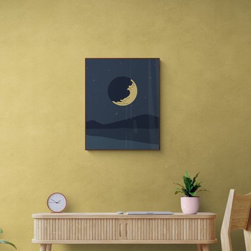 【獨家版畫】ilovedoodles | 貓咪地景89-頑皮的貓咪月亮