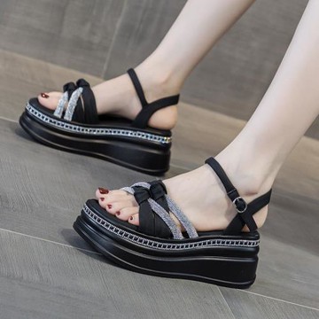 坡跟涼鞋女厚底松糕跟2025流行爆款夏天搭配裙子的鞋子休閑沙灘鞋