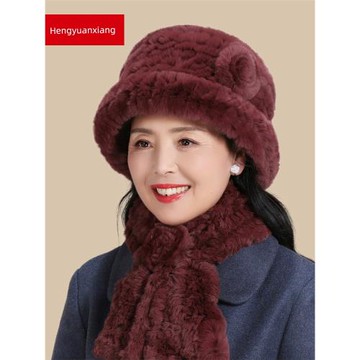 恒源祥獺兔毛帽子女士秋冬加厚保暖雙面絨禮帽中老年人高檔媽媽帽