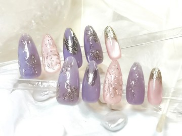 【Z】紫霧花語 - 粉光貓眼穿戴甲 XS碼 2.4 杏仁甲