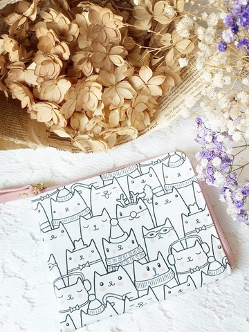 【L型短夾】貓咪們 L型拉鍊短夾 輕薄 零錢包 皮包 錢包 短夾