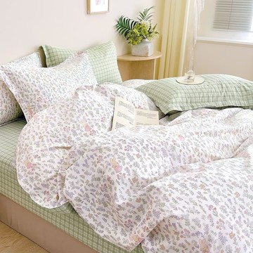 J-bedtime 床寢時光 100%純棉兩用被床包枕套4件組 SW9322L-H  小兔花園 淺粉色  床包 Queen Size + 兩用被 King Size  床包 + 兩用被套 + 枕套 2個