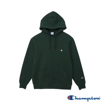 Champion 官方直營-刺繡C標素面長袖連帽TEE-男(深綠色)