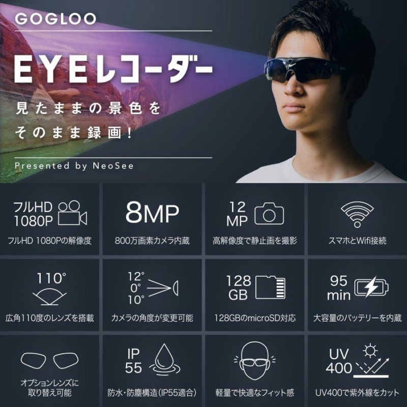 ウェアラブルカメラ アクションカメラ内蔵 スポーツサングラス「EYEレコーダー」 GOGLOO E7 | LINEブランドカタログ