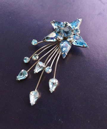 Vintage Jewelry 藍色調 五角星 流星 水滴萊茵鑽 優雅 別針 胸針
