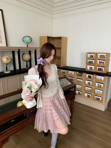 【韓國】層層胭粉植絨點點蛋糕紗裙-98862