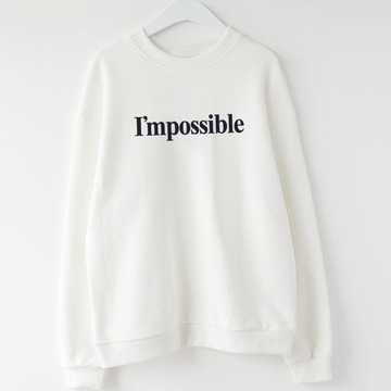 Impossible 中性 男女大學T 刷毛 白色 秋冬禮物聖誕文字文青設計